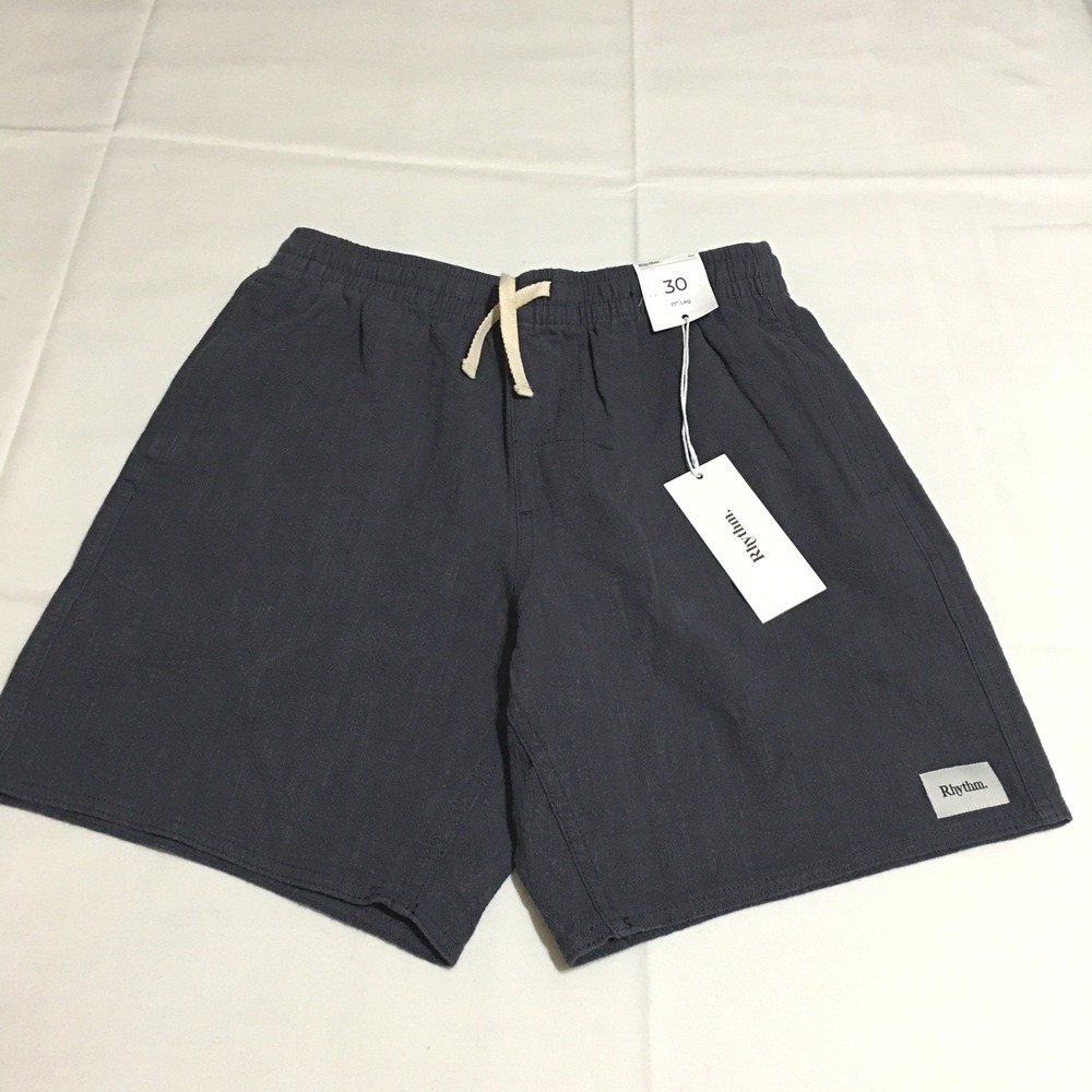 Rhythm Textured Linen Jam Shorts Mens Size 30 Navy Blue Elastic Waist NWT $60